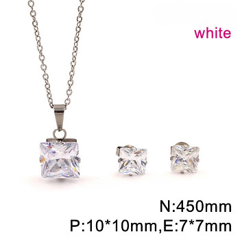 Set náušnic a náhrdelníku chirurgická ocel, crystal zirkon čtverec 21095