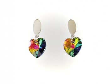 Náušnice chirurgická ocel,  srdíčka Swarovski kameny  9015