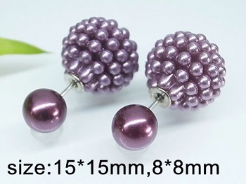 Náušnice ocel  oboustranné fialové  perličky 20250