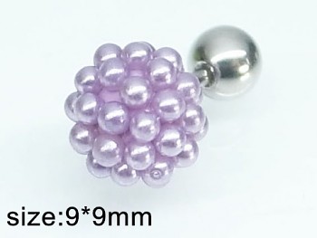Ocelové náušnice 8 mm fialové perličky 20324