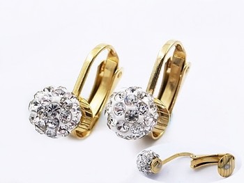 Náušnice ocelové klipsy zlacené  s krystal kamínky 20600 