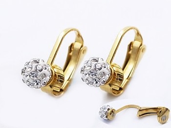 Náušnice ocelové Klipsy zlaté  s krystal kamínky 20599