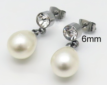 Náušnice z chirurgické oceli visací s bílou perlou 20913